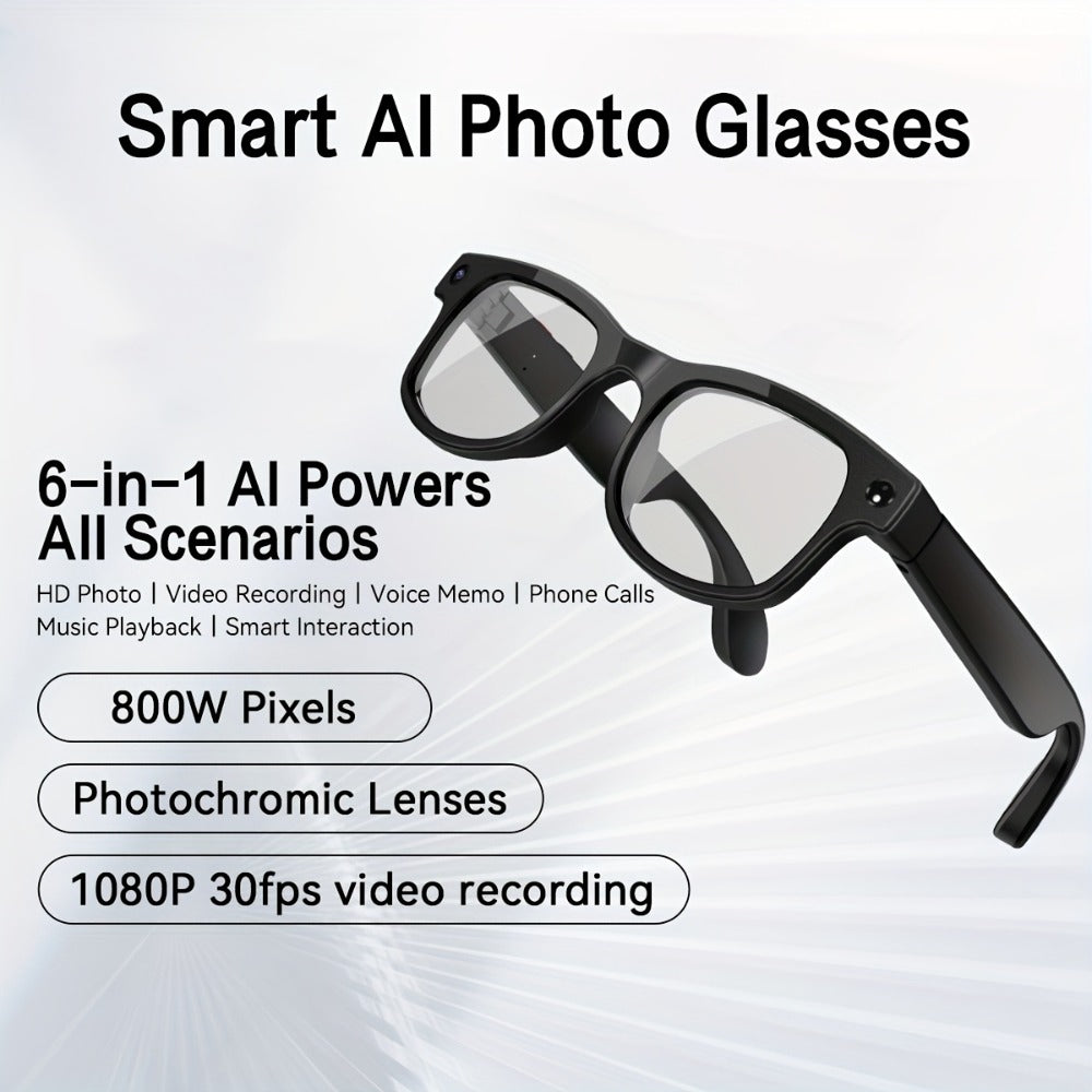 Smart Glasses 8MP Dual-Camera Eyewear with 1080P Video, Three Interchangeable Lenses and 290mAh Battery