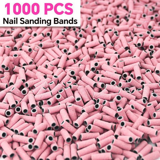 Nail Sanding Bands 1000 Pack with Mandrel Bit – Coarse Medium Fine Grit 3mm Nail Drill Bits for Acrylic Removal, Natural Nail Filing & Smoothing – Professional Manicure Pedicure Salon Nail Care Tools
