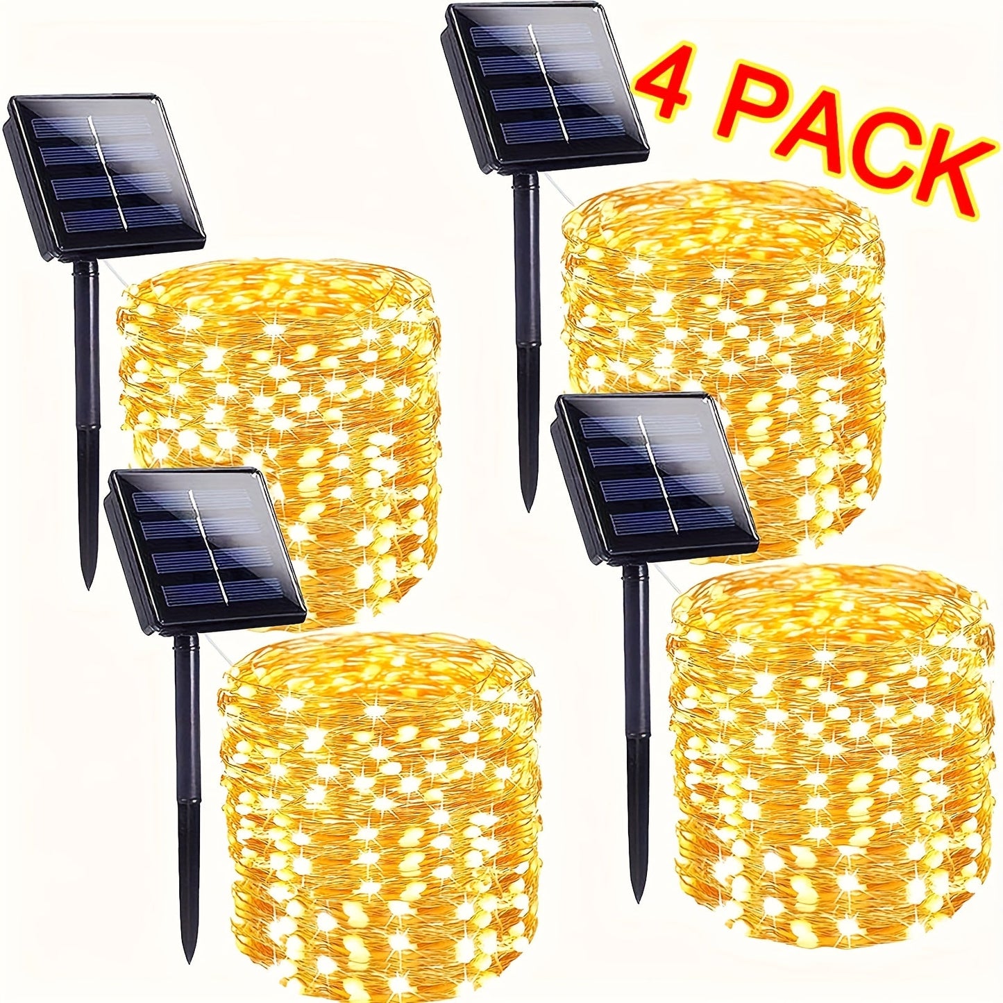 Four-Pack Solar Fairy String Lights with 400 LEDs Total, 160 Feet and Five Color Options for Patio Decor
