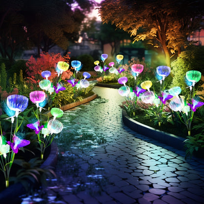 Solar Garden Lights 4-Pack, Fiber Optic Jellyfish Butterfly Stake Lights with 7-Color Changing LED & IP65 Waterproof — Solar Outdoor Lights for Garden Path, Yard, Patio & Holiday Decor