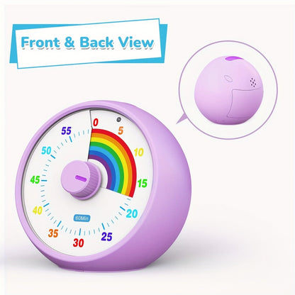 Visual Timer 60 Minute Countdown Silent Tomato Timer Rainbow Pattern for Classroom Office Kitchen Desktop Time Management Tool Battery Powered