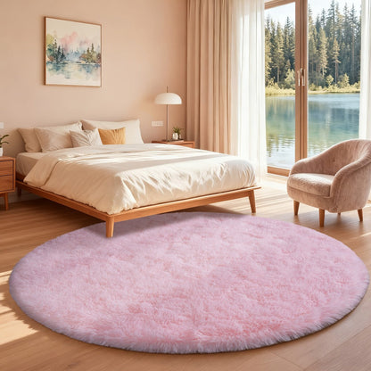 Round Area Rug 6x6ft Ultra Soft Plush with Non-Slip Backing | Light Pink Fluffy Circle Rug for Living Room Bedroom | Hand Washable Indoor Accent Rug for Home Decor Holidays Camping 70.8x70.8 Inch