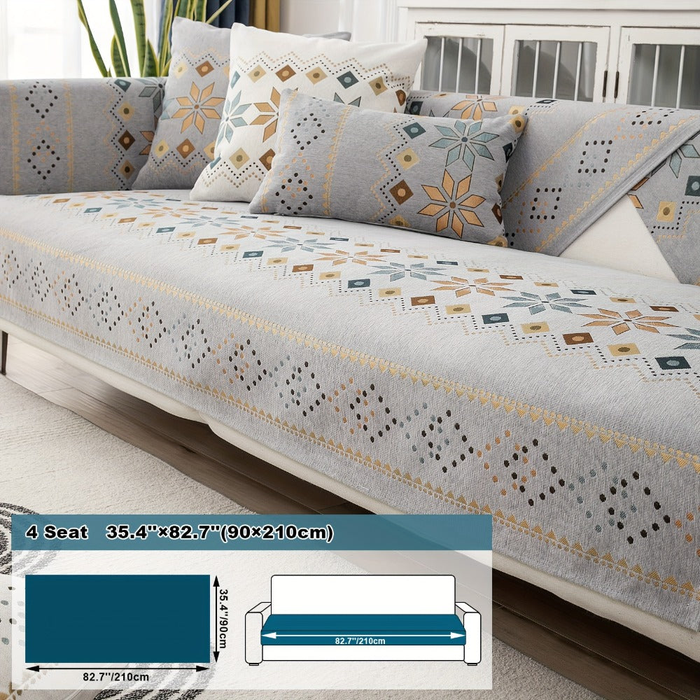 Sofa Cover Bohemian Geometric Panels for 1 to 4 Seats, Armrest or Backrest in Five Color Options