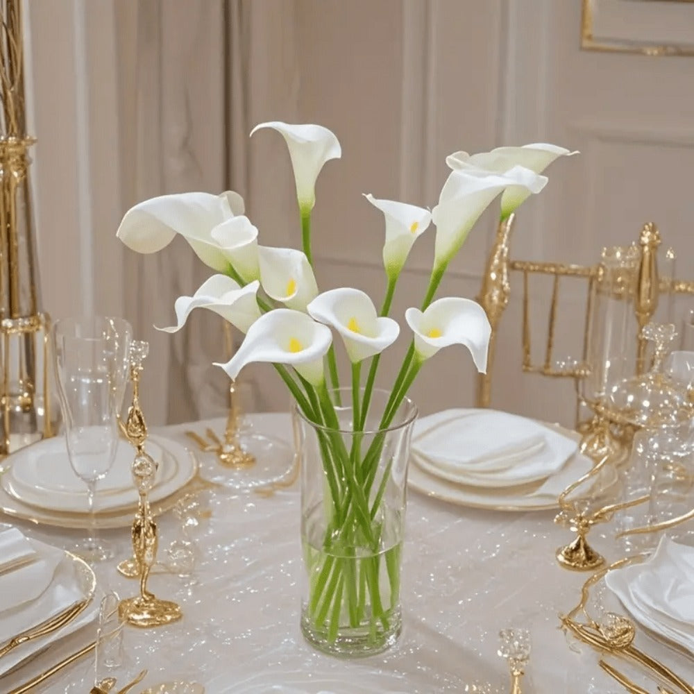 Artificial Calla-Style Flower Bouquet, 20-Piece 13.5-Inch Stem Set in White, Black, Red or Orange