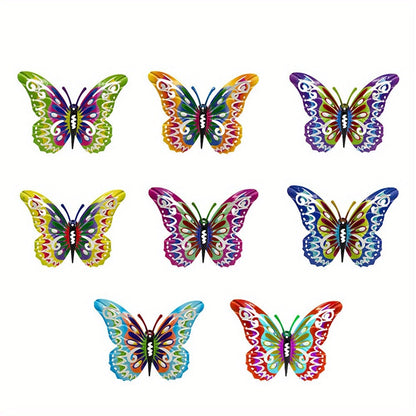 Colorful Metal Butterfly Wall Decor, Eight-Piece Set with 3D Folded Wings in Eight Distinct Designs