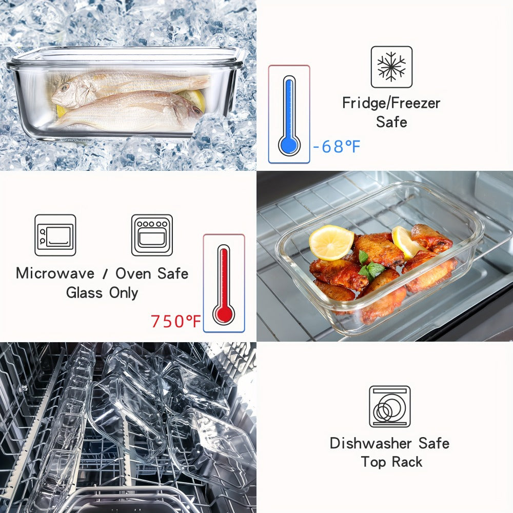 Glass Food Storage Containers with Airtight Lids - Borosilicate Glass Meal Prep Containers Set, Microwave Dishwasher Freezer Safe, BPA Free, Leak Proof Lunch Containers for Kitchen