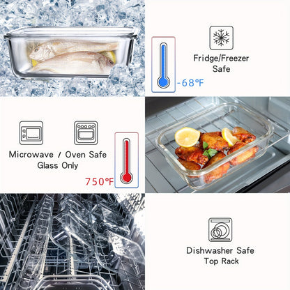 Glass Food Storage Containers with Airtight Lids - Borosilicate Glass Meal Prep Containers Set, Microwave Dishwasher Freezer Safe, BPA Free, Leak Proof Lunch Containers for Kitchen
