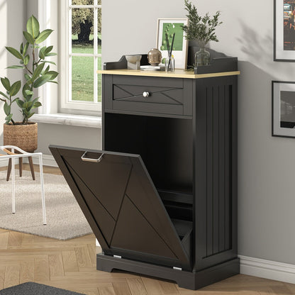 Storage Cabinet 12-Gallon Tilt-Out Trash Bin Enclosure with Top Drawer and Two Color Options