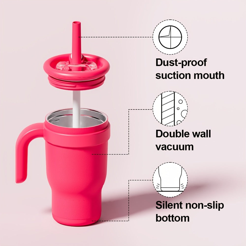 Insulated Tumbler 14oz Stainless Steel with Handle, Straw, Two-Way Lid and Ten Color Options