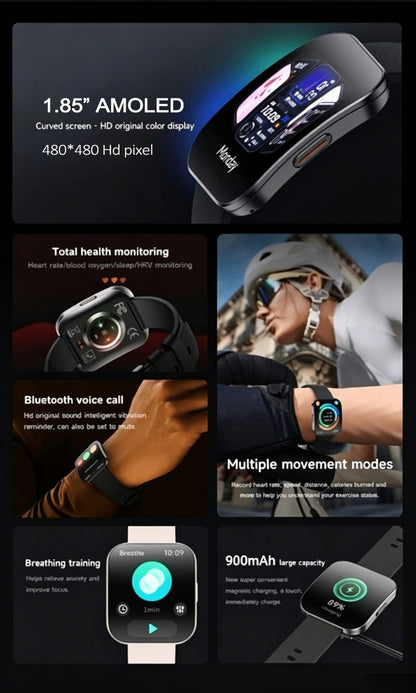Curved Screen Smartwatch 1.85 Inch Full Touch Calling Messaging Music Camera Control Fitness Tracker Heart Rate Sleep Multiple Sport Modes Android iPhone Compatible Women Men Outdoor Lighting Version Black Pink