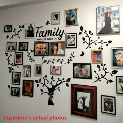 Family Tree Acrylic-Look Wall Decal and Photo Frame Collage with Leaf Shapes, Family and Love Text