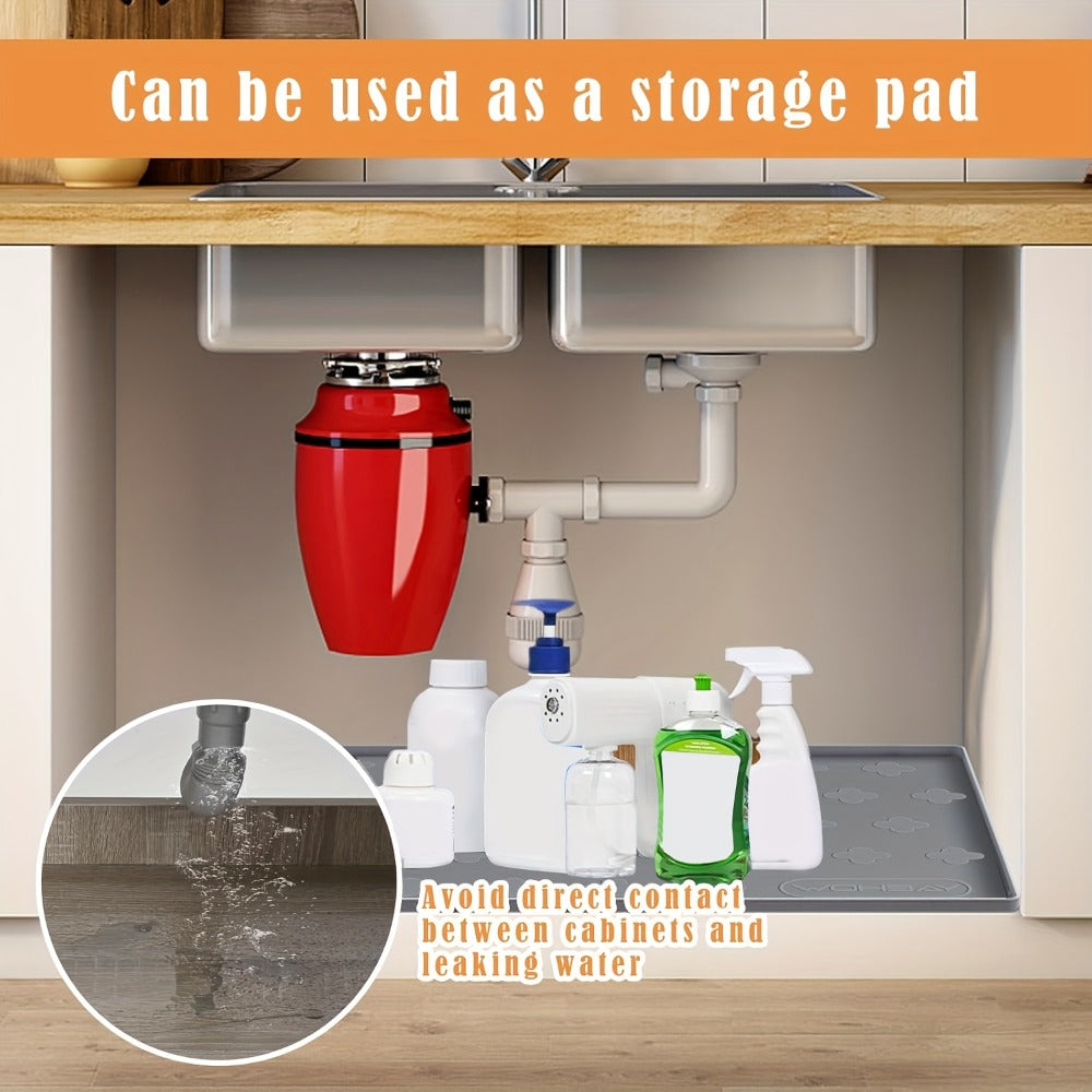 Silicone Under Sink Mat 34" x 22" Food Grade Cabinet Liner, Honeycomb Pattern Drip Tray for Kitchen Bathroom Cabinet Organizer