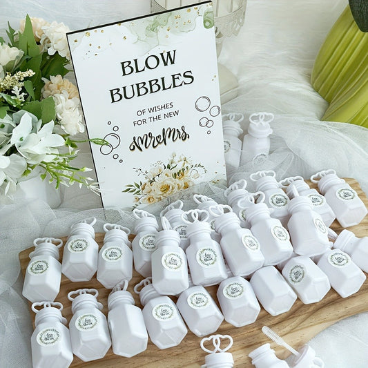 Party Favors Empty Mini Bubble Bottles, 50-Piece Set with Wooden Sign and 50 Matching Stickers