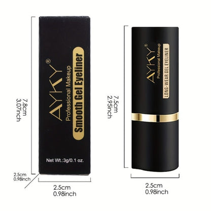 Compact Matte-Look Black Cone-Tip Eyeliner Set with Three Twist-Up Sticks in Black and Gold Cases