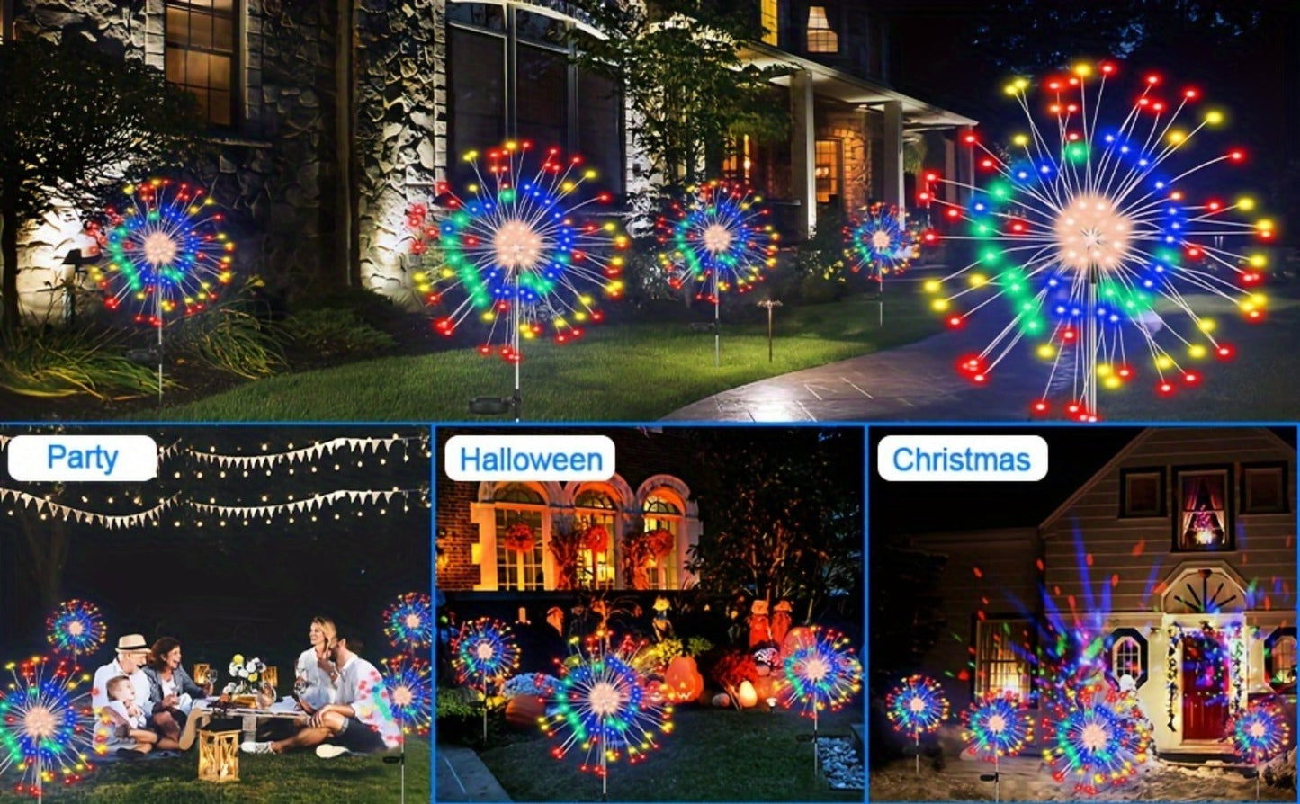 Solar Fireworks Lights Outdoor – 60 to 420 LED Solar Garden Fairy Lights with 8 Modes, Waterproof Copper Wire Sparkler Lights for Garden, Patio, Yard, Pathway & Holiday Decoration