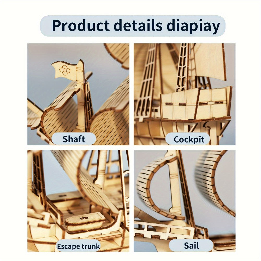 3D Wooden Model Kit Ocean Sailboat – DIY Assembly Puzzle for Adults & Teens, Handcrafted Sailing Ship Brain Teaser, Nautical Hobbyist Gift for Christmas Birthday Home Decor Display