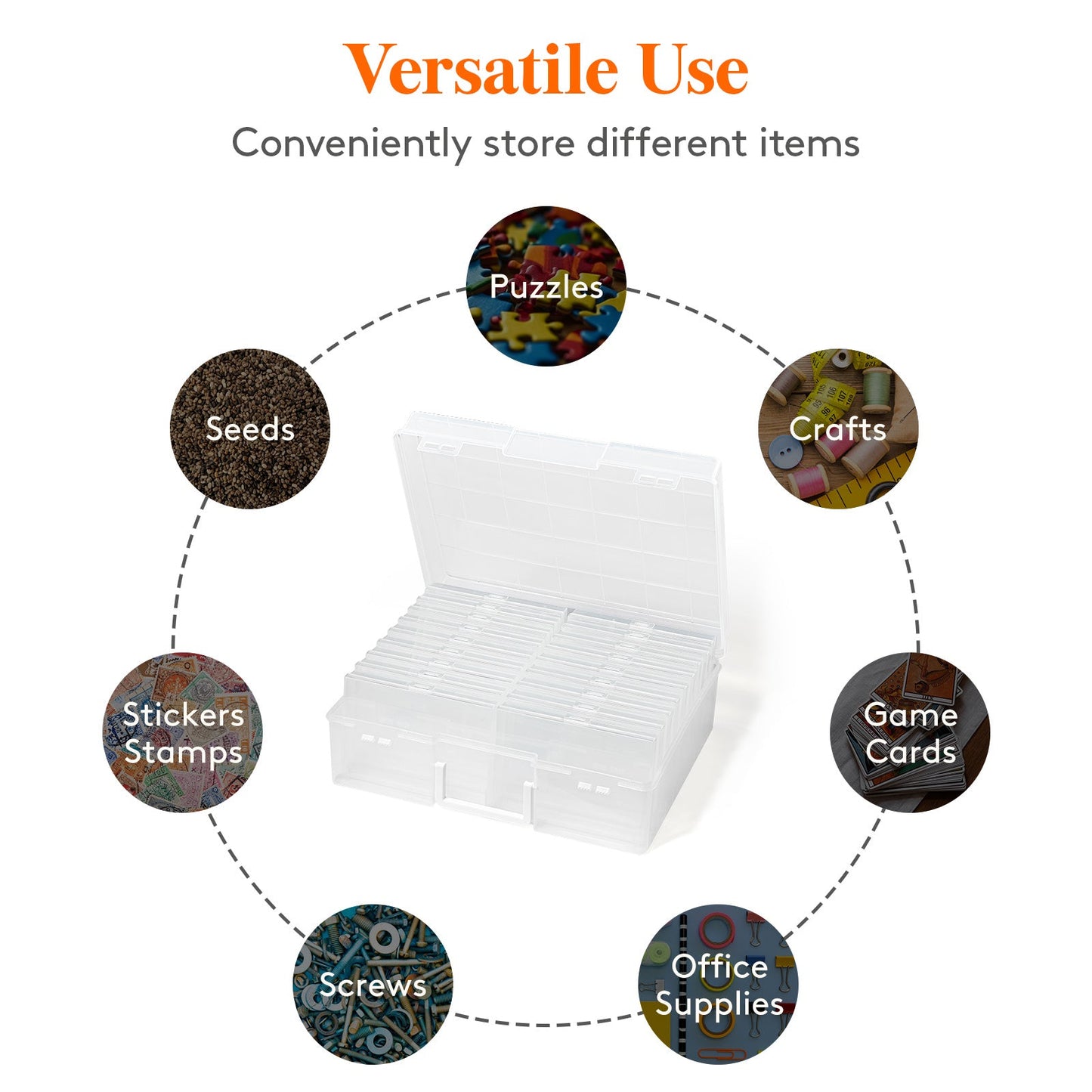 Photo Storage Box with 14 or 18 Inner Keeper Cases in Clear, Black or Multicolor Configurations