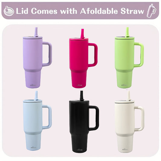 Insulated Tumbler, 40oz Stainless Steel Travel Cup with Lid, Foldable Straw and Six Color Options