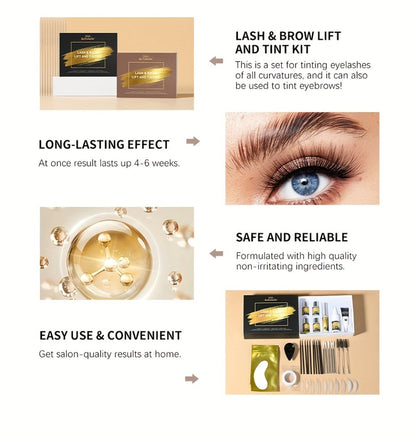 Lash Lift Kit & Brow Lamination Tint Set — 2-in-1 Eyelash Perm & Eyebrow Lamination with Black Brown Tint Dye, 4-6 Week Long-Lasting Results, DIY Home or Salon Use, Complete Beauty Kit for Women