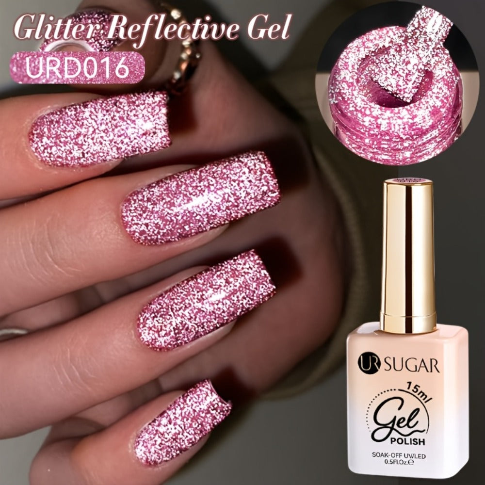 Gel Nail Polish – Reflective Glitter UR SUGAR 15ml Fluorescent Neon Shimmer UV LED Soak Off Semi Permanent Nail Art Varnish Manicure Set