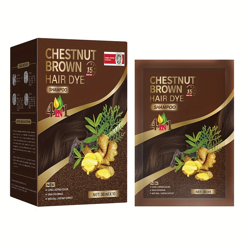 Hair Color Shampoo Sachets 10-Pack with Black, Deep Coffee, Coffee and Chestnut Brown Shade Options