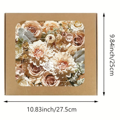 Artificial Flower Combination Box Set with Stems – Champagne Silk Flowers for DIY Wedding Bouquet, Baby Shower, Valentine's Day & Home Decor