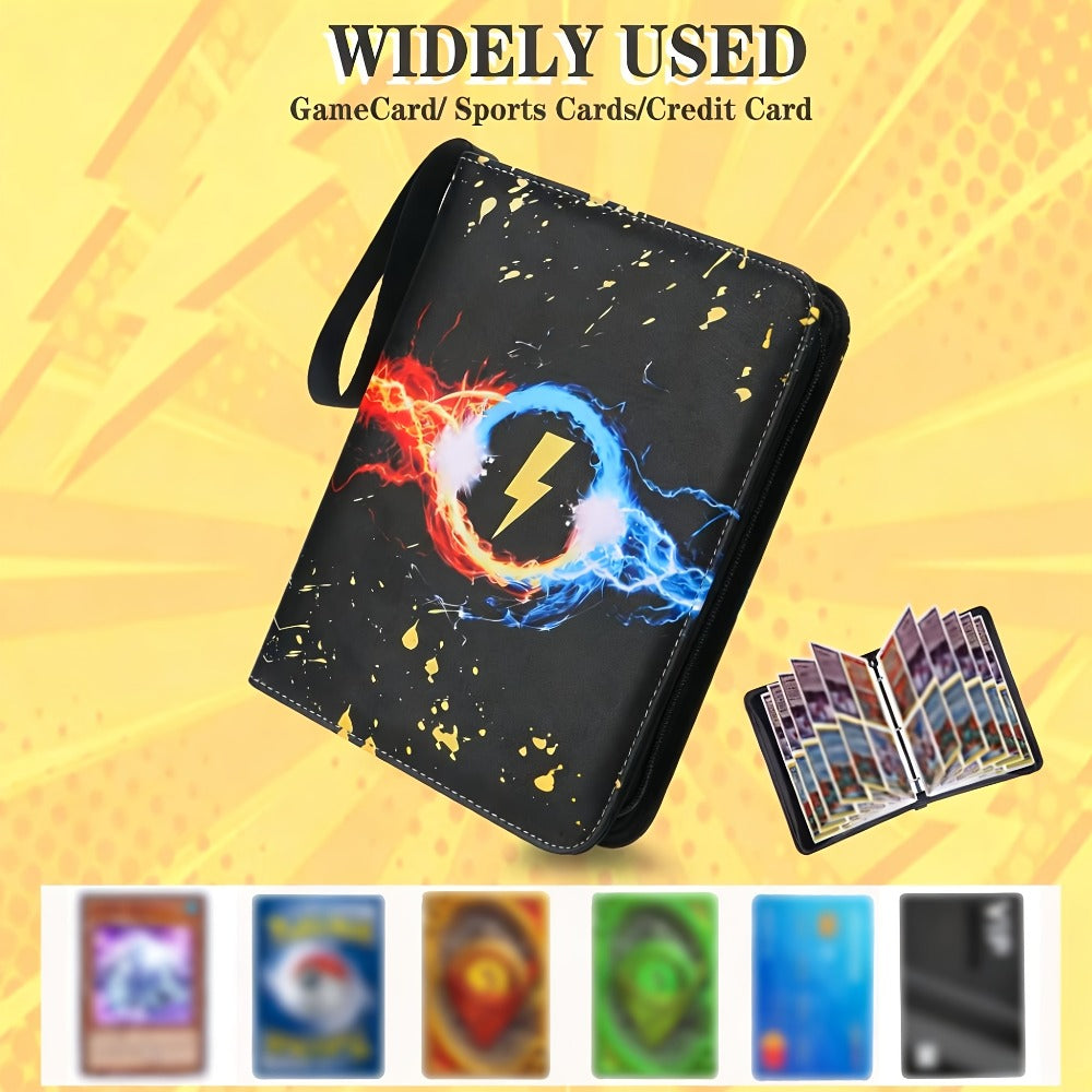 Trading Card Binder 400 Pockets – Faux Leather Lightning Bolt Design, Double-Sided Sleeves for Pokemon MTG TCG Sports Cards, Collectible Card Album for Adults & Teens