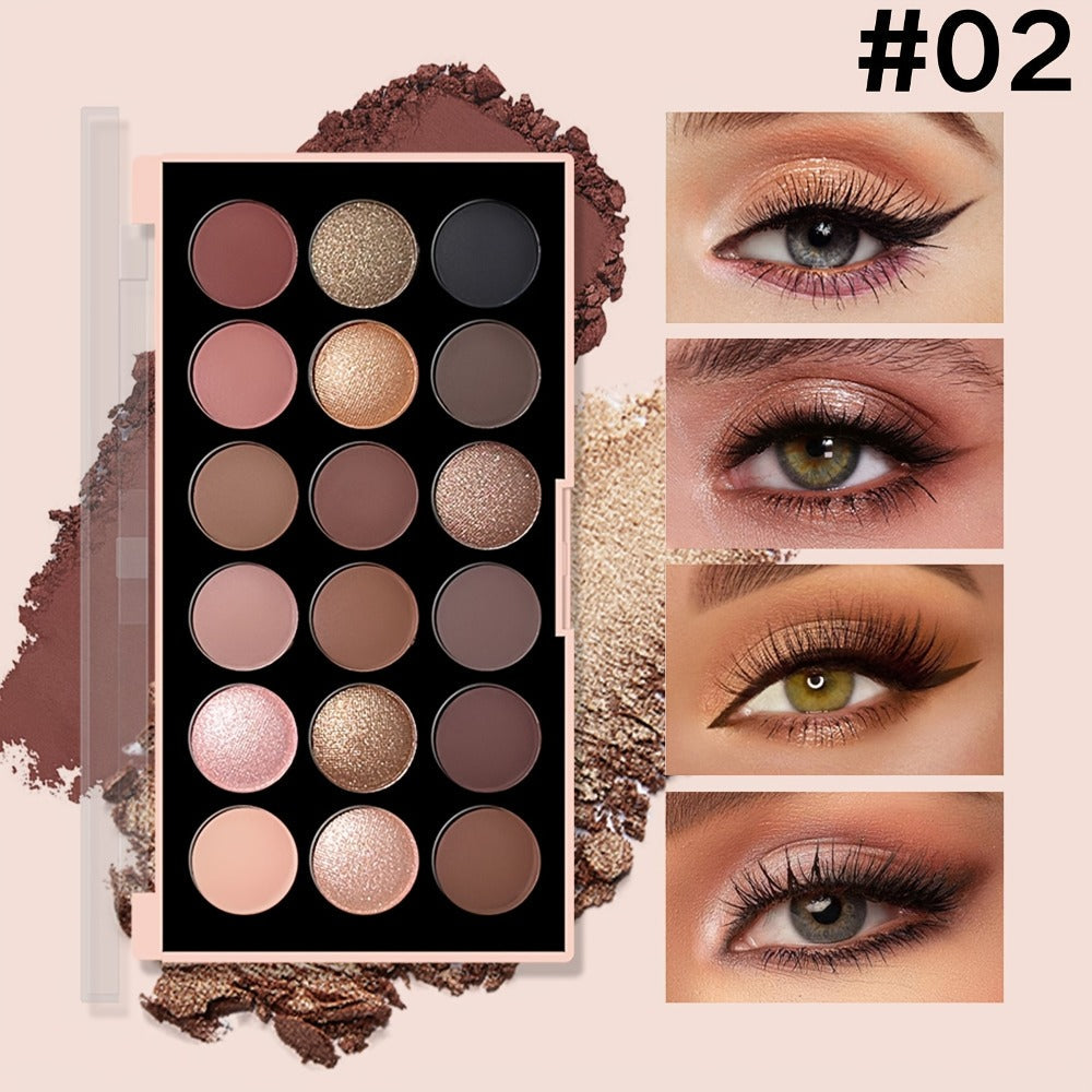 Eyeshadow Palette ANNA ROSE 18-Shade Compact with Pink-Brown Color Themes and Matte-Shimmer Finish Mix
