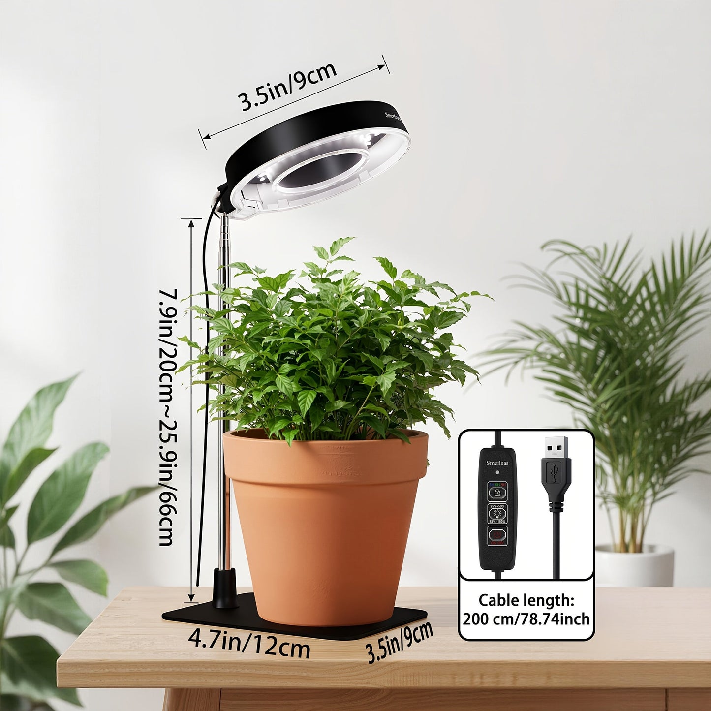 Grow Light for Indoor Plants 4-Head Full Spectrum | 720° Rotatable Retractable Pole 4 Dimming Modes Auto Timer 3/6/9H USB | Desktop Potted Plants