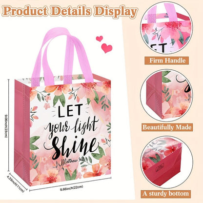 Bible Verse Tote Bags Bulk 32 Pcs Floral Religious Gift Bags with Handles Reusable Non-Woven Inspirational Bags for Christian Baptism Wedding Birthday Church Women Girls Party Favor Bags