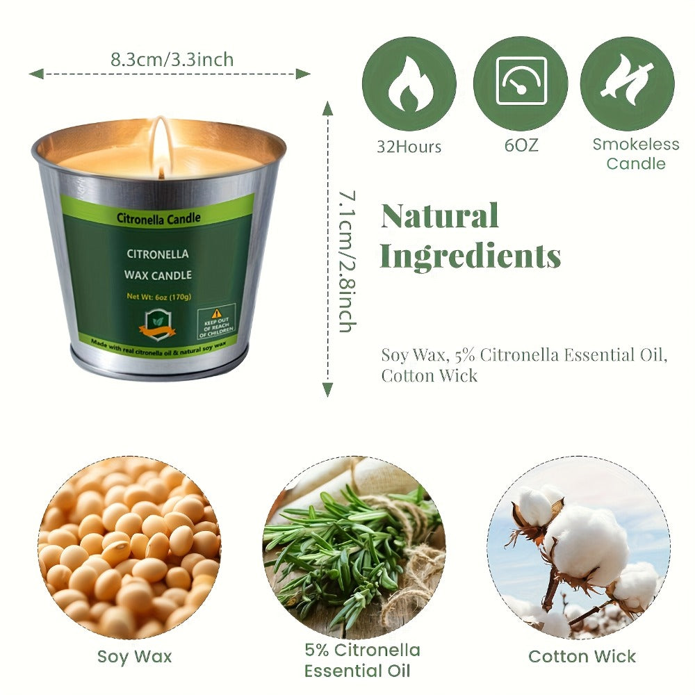 Citronella Candles Outdoor, 128 Hours Burning Mosquito Candle Set for Patio Garden Camping BBQ Party Yard Decor