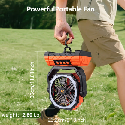 20000mAh-Label Four-Speed Dual-Motor Camping Fan with Remote, Hook and Four Lantern Panels