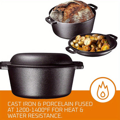 6-Piece Cast Iron Dutch Oven Set with 6.1QT Pot, 1.9QT Skillet Lid, Handle Covers, Support Frame and Scraper