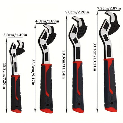 Four-Piece Self-Adjusting Wrench Set in 6-, 8-, 10- and 12-Inch Sizes with Cr-V Material Marking
