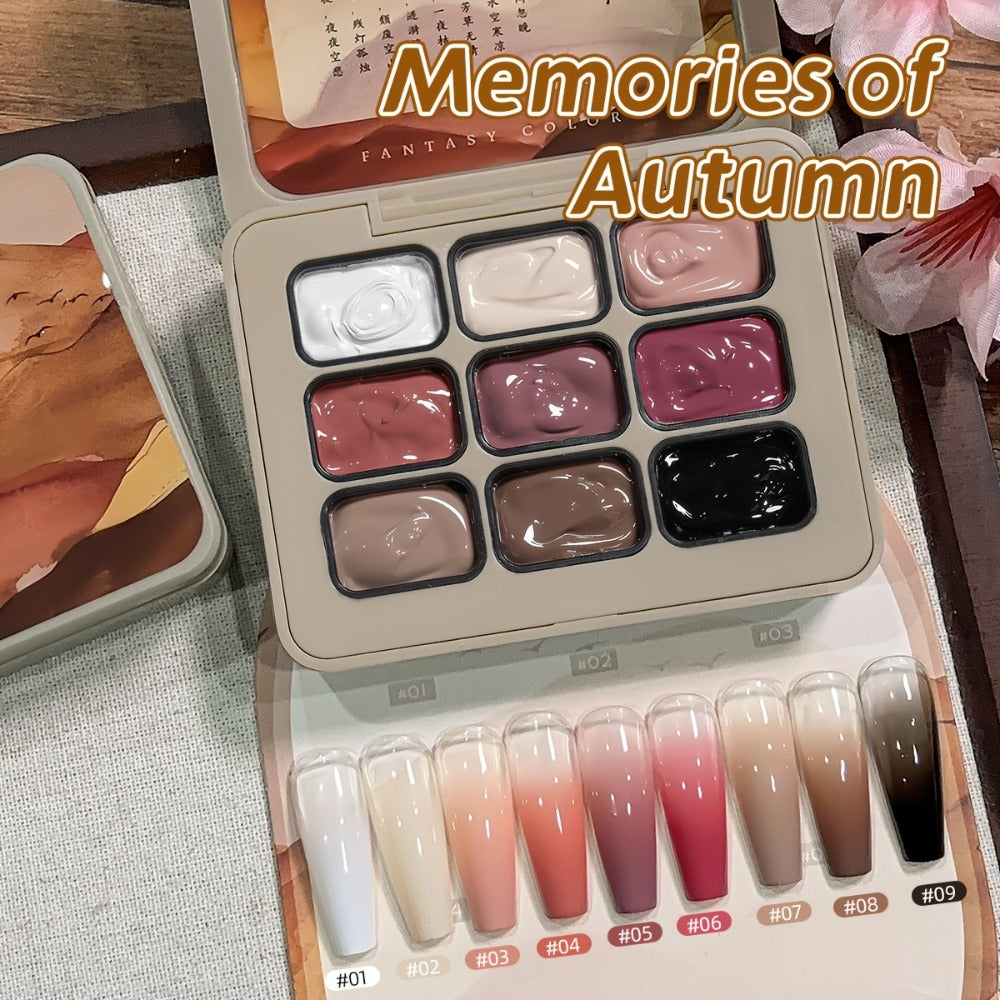 Gel Nail Polish Set with MORDDA Label, 9 Gradient Colors in the Yi Qiu Ci Nine-Grid Palette