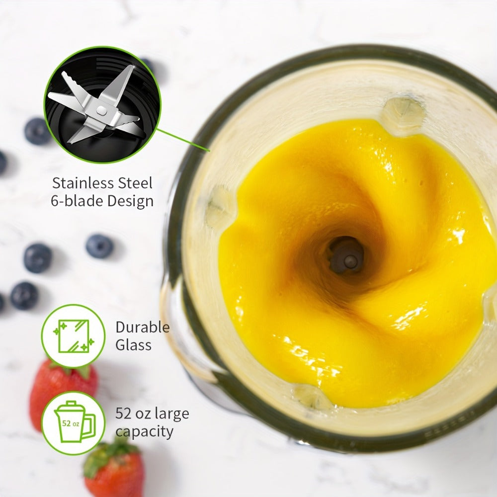 Countertop Blender with 52oz Glass Jar & 22oz Travel Cup, 3-Speed Smoothie Blender for Frozen Fruit Drinks