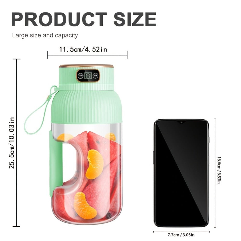 Portable Blender Cup with Top Digital Display, Integrated Side Grip, Travel Cover and Green or White Options