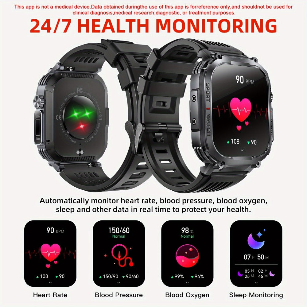 Waterproof Smartwatch with 100+ Sport Modes & LED Flashlight – 2.02" TFT Screen Wireless Calling Sleep Tracker Fitness Activity Tracker Heart Rate Compatible with iPhone Android Gift for Men Women