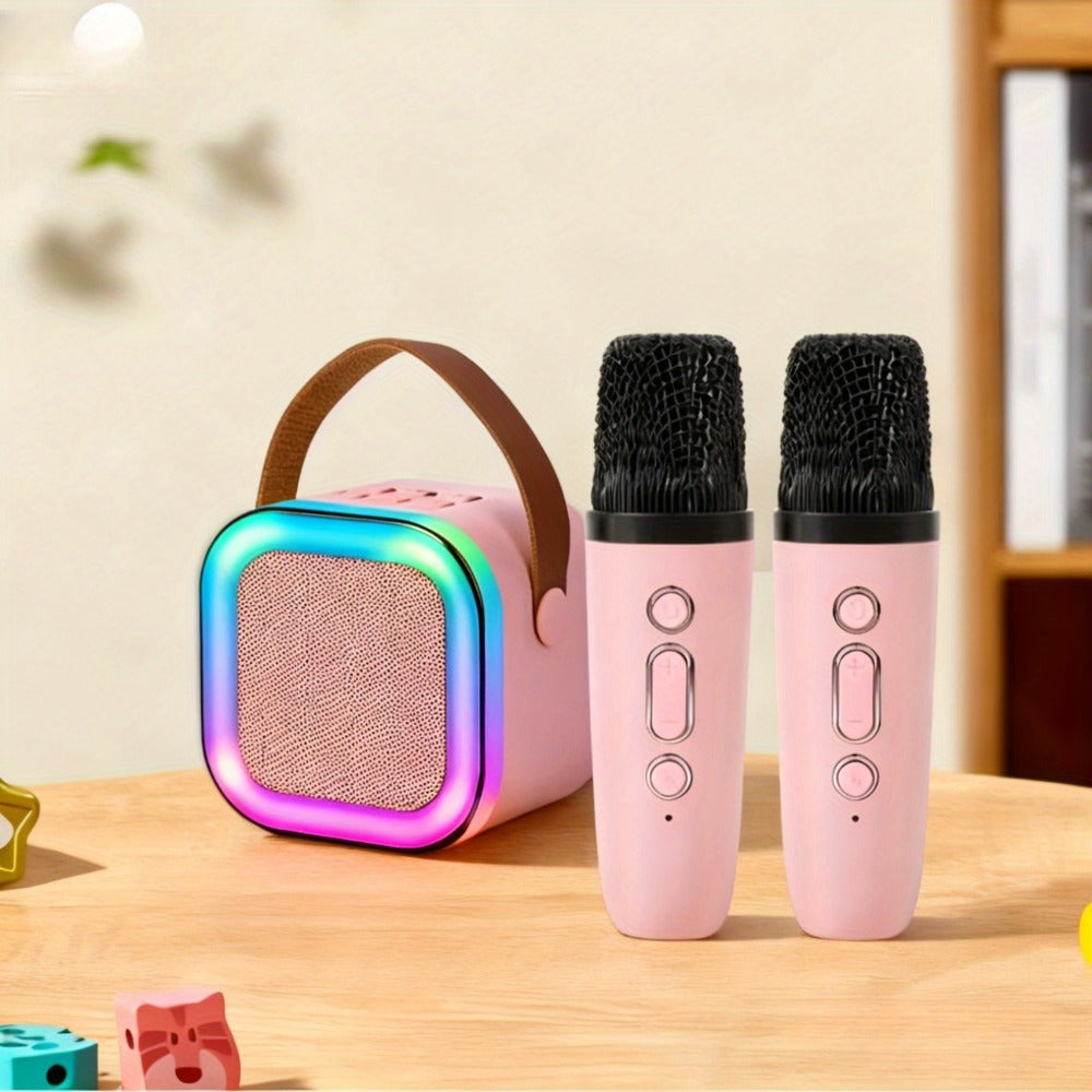 Portable Karaoke Speaker Set with Two Wireless Microphones and Three-Piece Checkout Bundle for Home Events
