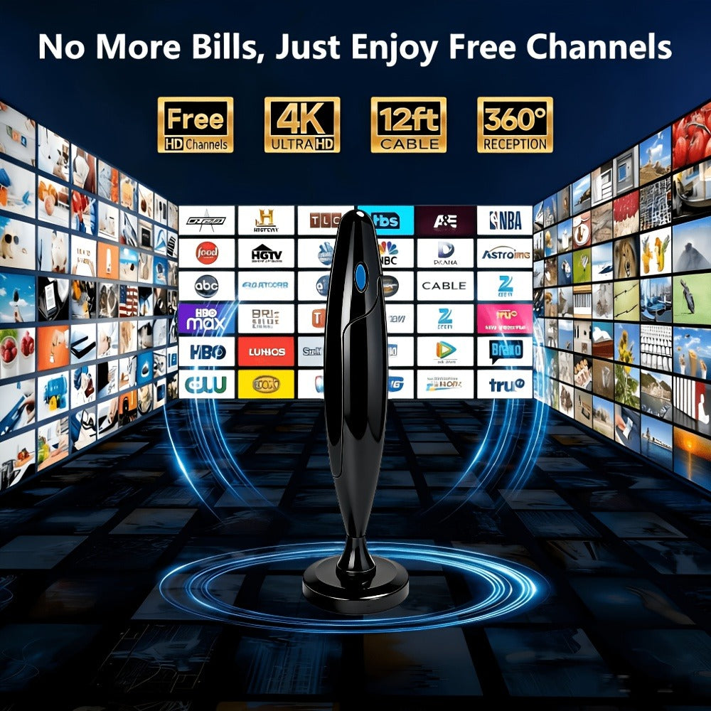 AI Smart TV Antenna Indoor with Signal Booster Amplifier – 4K 1080P HD, Digital Tuner, Range Extender, Home Theater & Streaming Compatible, Ultra Signal Pro