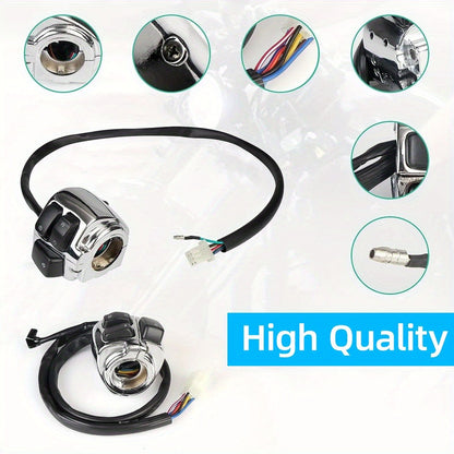 Harley Davidson Handlebar Control Switches with Wiring Harness, Chrome 1-Inch Left & Right Switch Kit for Sportster Softail Dyna V-ROD 1996-2012, High/Low Beam Horn Turn Signal Kill Switch Ignition Start