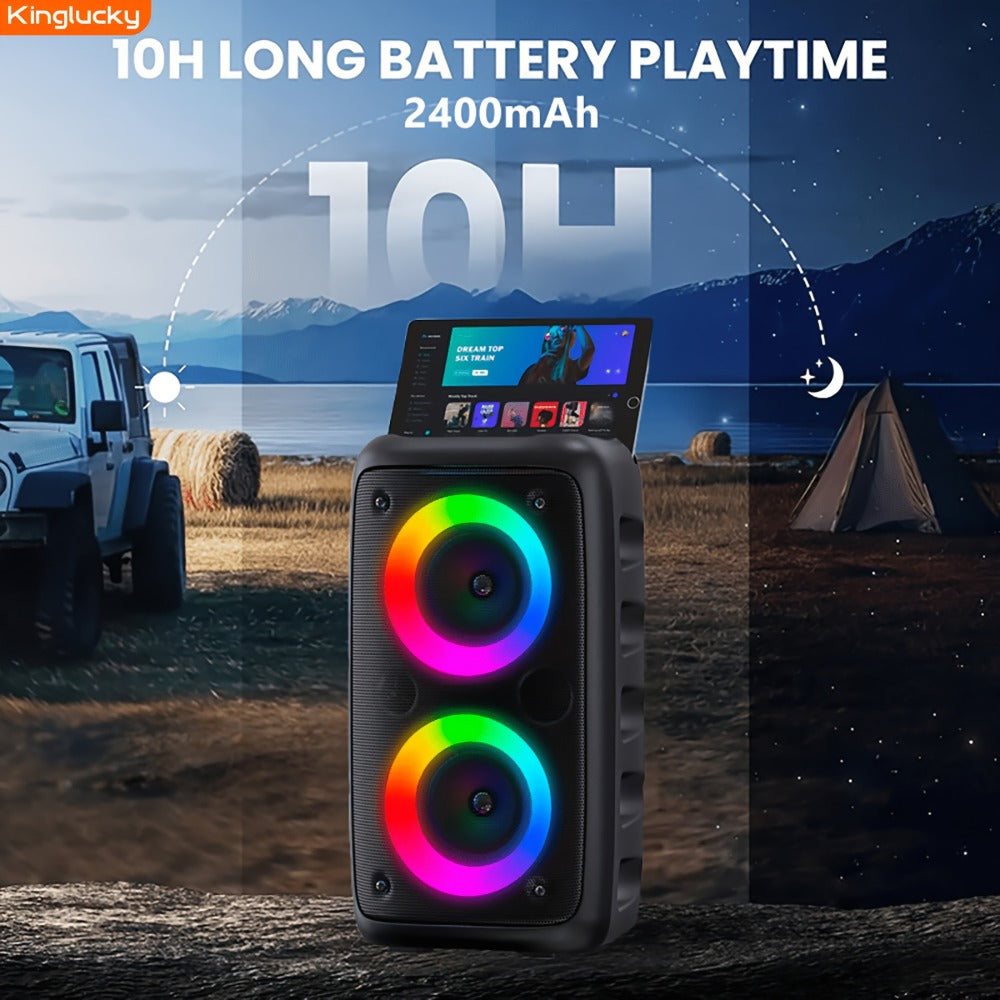 Karaoke Party Speaker with Disco Lights & Microphone Kinglucky, Portable Bluetooth Subwoofer Speaker for Outdoor Events Family Singing, TWS Stereo Pairing, TF/AUX/USB, Wireless Speaker for Parties Backyard Celebrations