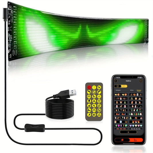 Flexible LED Matrix Display Sign Programmable Scrolling Text - Devil Eyes High Refresh Rate Battery Powered 6.81x2.76 Inch for Party Wedding Halloween Holiday 4th of July Decoration
