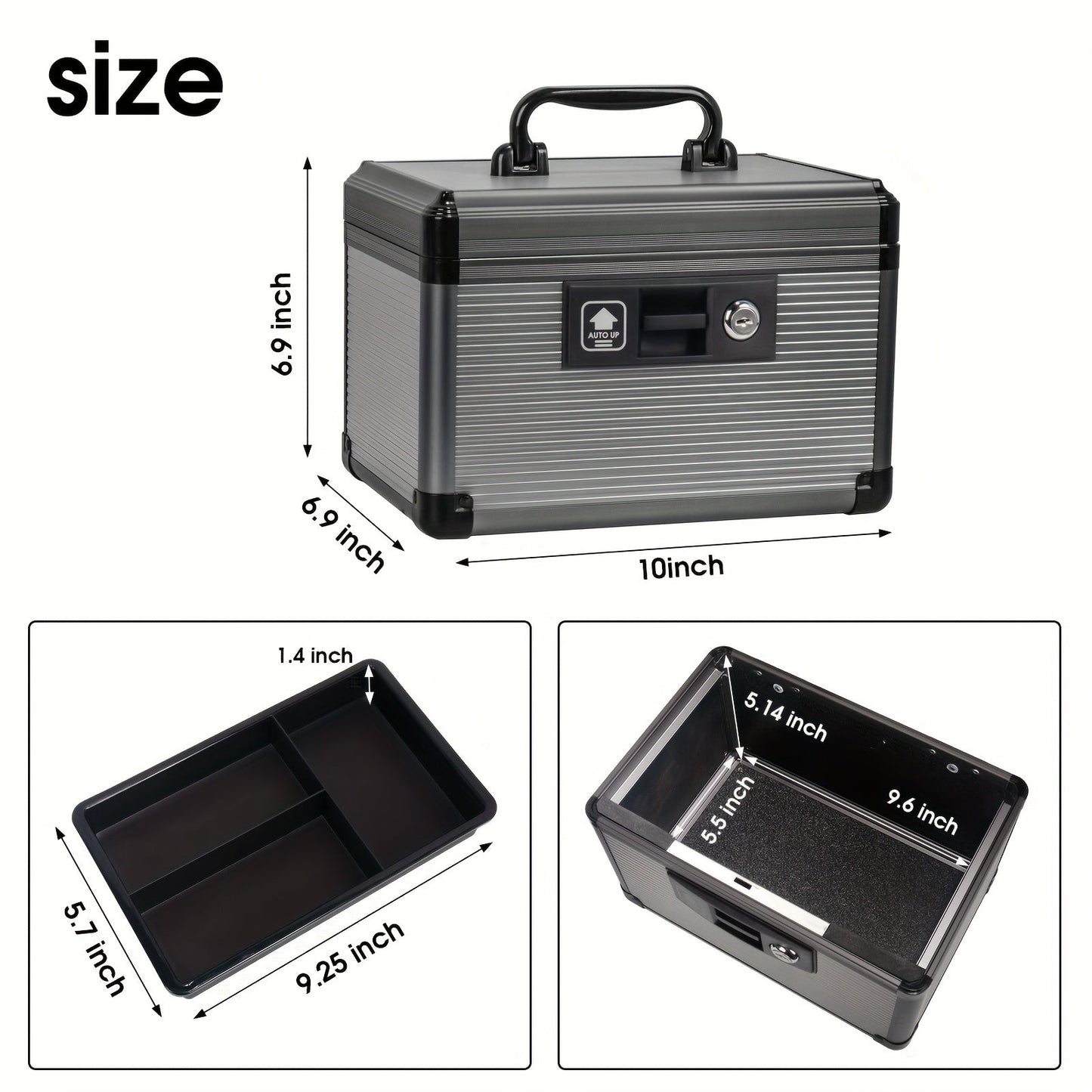 Aluminum Alloy Lockable Medicine Box – Double Layer Large Capacity Storage Box with Key Lock, Handle & Tray for Medicines, Documents & Valuables, 10"/12"/14"/16" Home Security Box