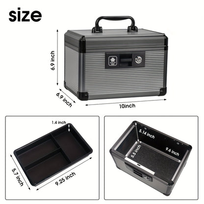 Aluminum Alloy Lockable Medicine Box – Double Layer Large Capacity Storage Box with Key Lock, Handle & Tray for Medicines, Documents & Valuables, 10"/12"/14"/16" Home Security Box