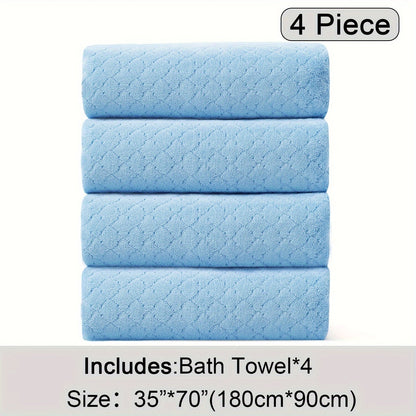 Oversized Bath Towel Set 4 Piece Diamond Pattern Microfiber - Ultra Soft Highly Absorbent Quick Dry | 10 Colors | Blue Green Black Gray Navy Orchid Brown Purple White Turquoise | Bathroom Hotel Gym Gift