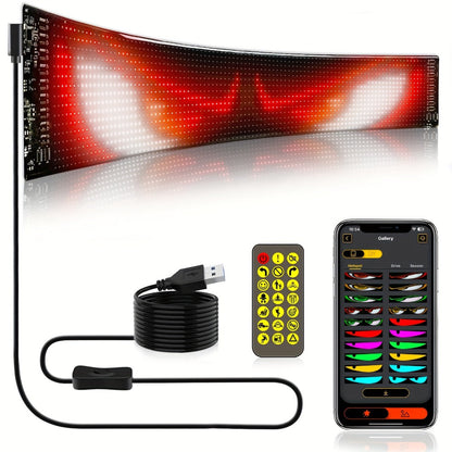 Flexible LED Dot Matrix Display with Remote Control - APP & USB Powered Programmable Scrolling Sign, 8 Dynamic Modes for Car Window Store Shop Hotel Holiday Decoration