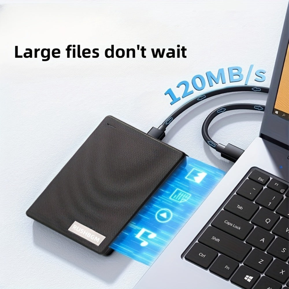 4TB Portable USB 3.0 Hard Drive in Slim Black RUSHBGM Enclosure for Desktop and Travel Storage