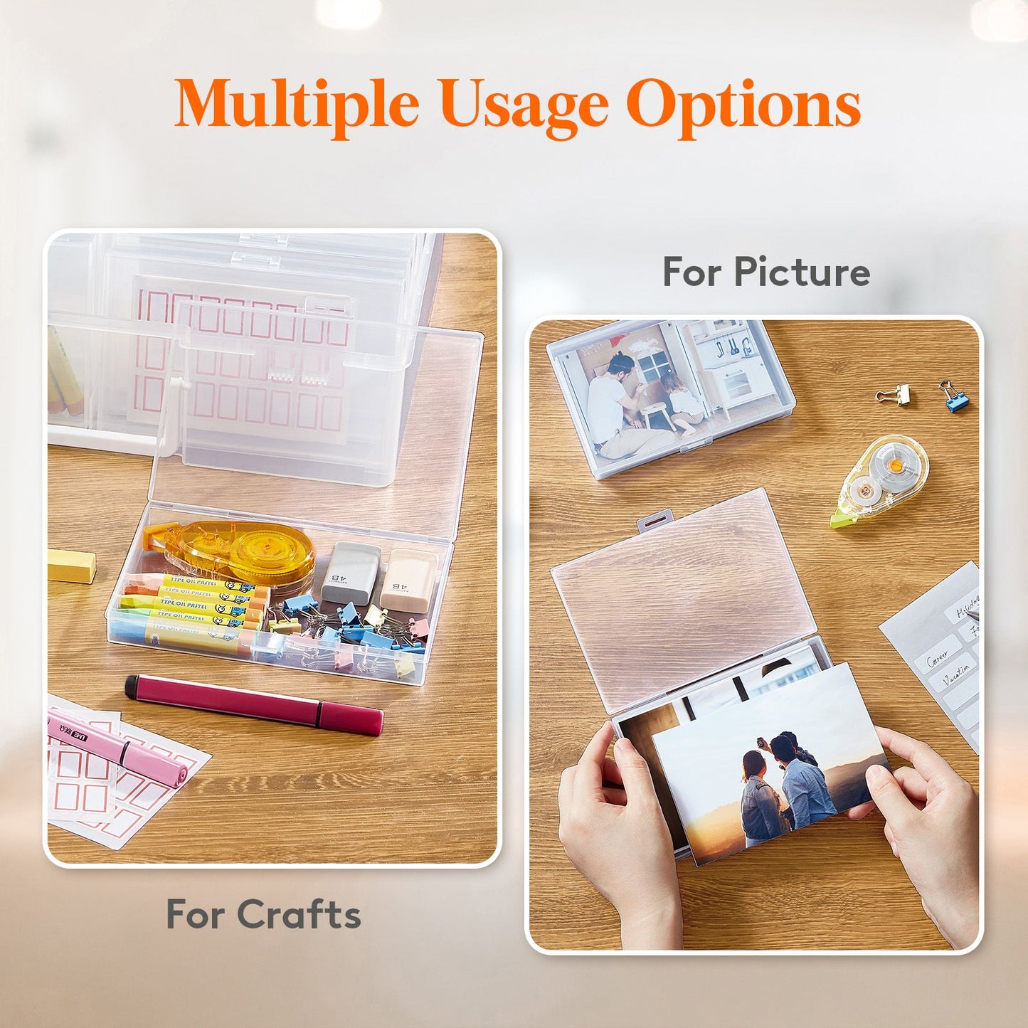 Photo Storage Box with 14 or 18 Inner Keeper Cases in Clear, Black or Multicolor Configurations