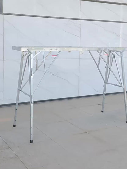Adjustable Folding Scaffolding Work Platform, Portable Drywall Bench Step Ladder with Anti-Slip Feet & Safety Lock